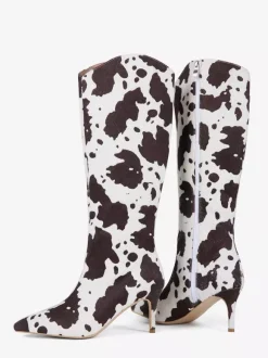 Bottes hautes pour femmes en crin de cheval bout pointu à motifs à talons hauts