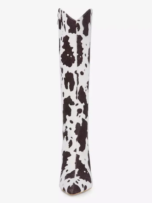 Bottes hautes pour femmes en crin de cheval bout pointu à motifs à talons hauts