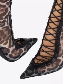 Bottes hautes pour femmes en maille bout pointu lacets talons hauts