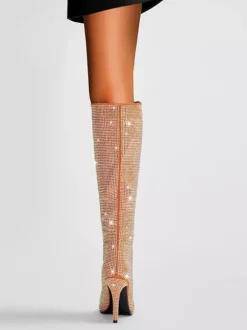 Bottes hautes pour femmes avec strass et talons hauts pour fêtes
