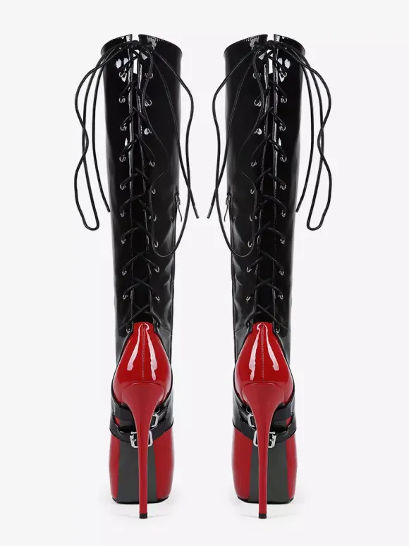 Bottes hautes sexy pour femmes bottes à talons hauts à lacets avec boucle et plateforme
