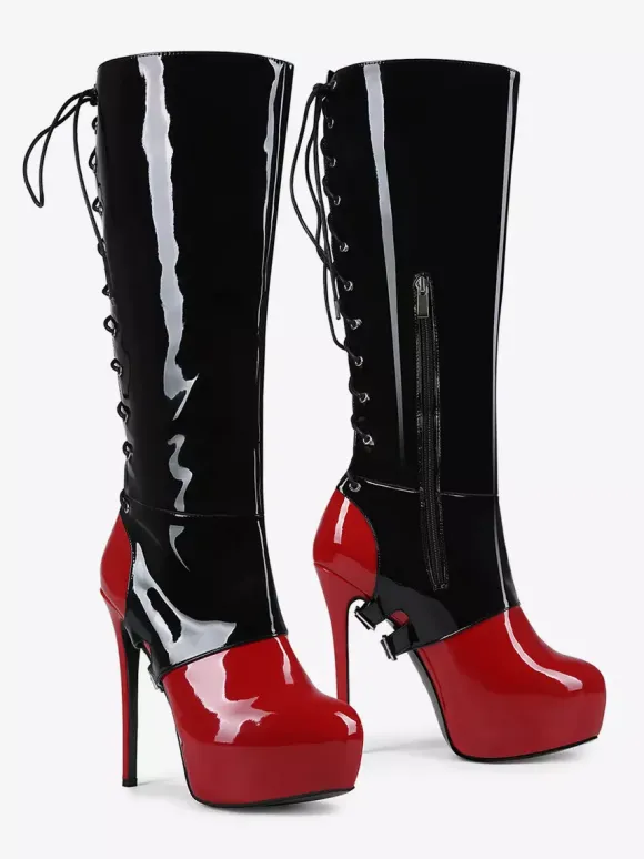 Bottes hautes sexy pour femmes bottes à talons hauts à lacets avec boucle et plateforme