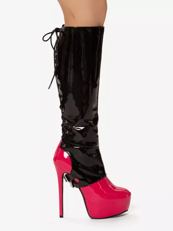 Bottes hautes sexy pour femmes bottes à talons hauts à lacets avec boucle et plateforme