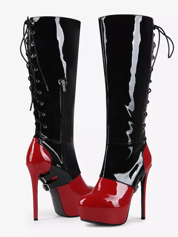 Bottes hautes sexy pour femmes bottes à talons hauts à lacets avec boucle et plateforme