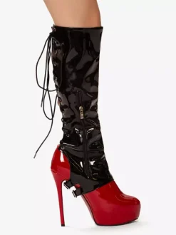Bottes hautes sexy pour femmes bottes à talons hauts à lacets avec boucle et plateforme