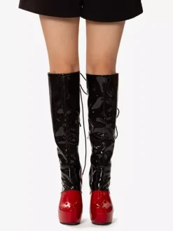 Bottes hautes sexy pour femmes bottes à talons hauts à lacets avec boucle et plateforme