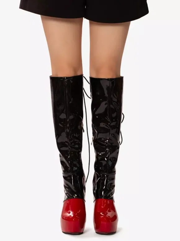 Bottes hautes sexy pour femmes bottes à talons hauts à lacets avec boucle et plateforme
