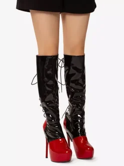 Bottes hautes sexy pour femmes bottes à talons hauts à lacets avec boucle et plateforme