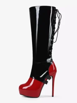 Bottes hautes sexy pour femmes bottes à talons hauts à lacets avec boucle et plateforme
