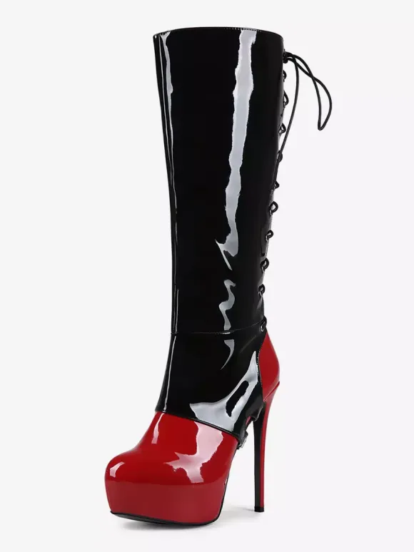 Bottes hautes sexy pour femmes bottes à talons hauts à lacets avec boucle et plateforme