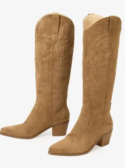 Bottes hauteur genou à talon épais en micro-daim chaussures pour femmes