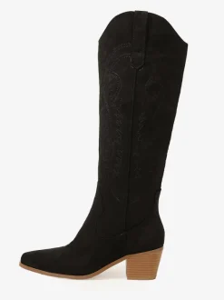 Bottes hauteur genou à talon épais en micro-daim chaussures pour femmes