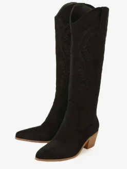 Bottes hauteur genou à talon épais en micro-daim chaussures pour femmes