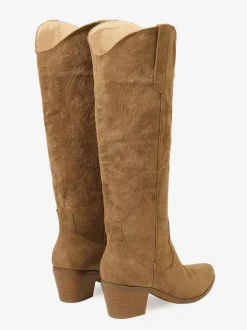 Bottes hauteur genou à talon épais en micro-daim chaussures pour femmes