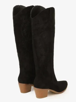 Bottes hauteur genou à talon épais en micro-daim chaussures pour femmes