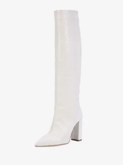 Bottes hauteur genou à talons épais et imprimé croco pour femmes
