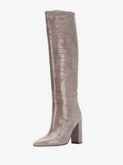 Bottes hauteur genou à talons épais et imprimé croco pour femmes
