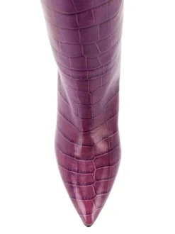 Bottes hauteur genou à talons épais et imprimé croco pour femmes