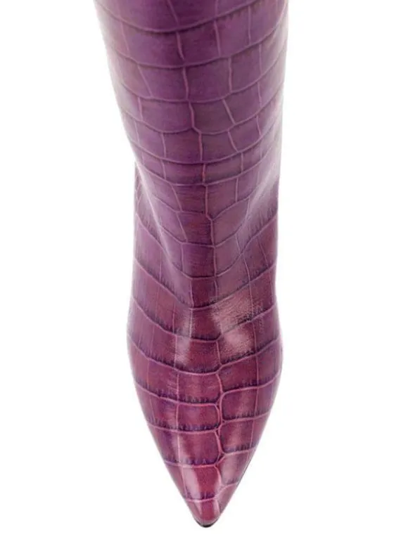 Bottes hauteur genou à talons épais et imprimé croco pour femmes