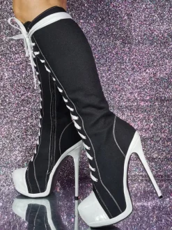 Bottes hauteur genou en toile à talon aiguille chaussures femmes