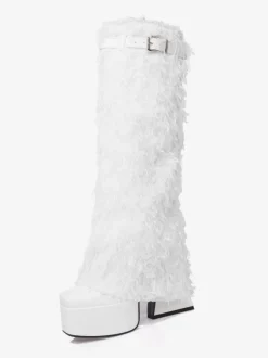 Bottes hauteur genou noires avec boucle à plateforme et détails en fausse fourrure
