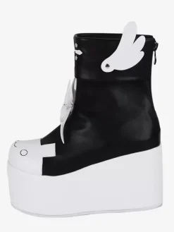Bottes Lolita douces papillon rouge bicolore bout rond chaussures Lolita en cuir PU