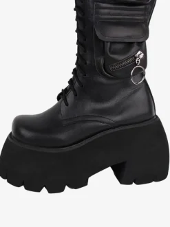 Bottes Lolita Gothiques Cuir PU PU Bout Rond Chaussures Lolita Noires