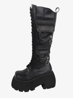 Bottes Lolita Gothiques Cuir PU PU Bout Rond Chaussures Lolita Noires