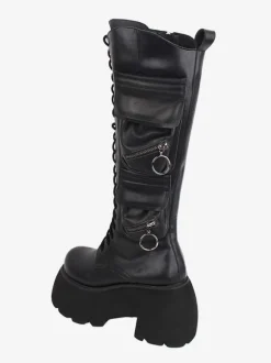 Bottes Lolita Gothiques Cuir PU PU Bout Rond Chaussures Lolita Noires
