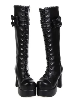Bottes Lolita noires unicolore plate-forme Déguisements Halloween