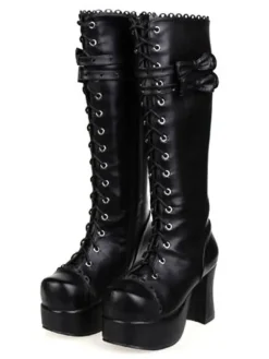 Bottes Lolita noires unicolore plate-forme Déguisements Halloween