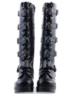Bottes Lolita noirs à talons épais avec boucles Déguisements Halloween