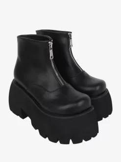 Bottes Lolita Steampunk Détails en métal blanc Chaussures Lolita en cuir PU à bout rond métallique