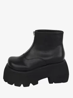 Bottes Lolita Steampunk Détails en métal blanc Chaussures Lolita en cuir PU à bout rond métallique