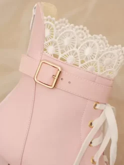Bottes Lolita Sweet Chaussures Lolita en cuir PU à bout rond rose