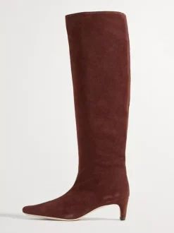 Bottes mi-mollet à talon chaton et bout carré en micro-suède vert foncé pour femmes