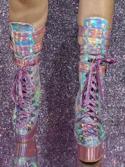 Bottes mi-mollet à talon compensé et bout rond en PU verni pour femme