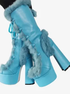 Bottes mi-mollet à talon épais et plateforme en cuir PU pour femmes