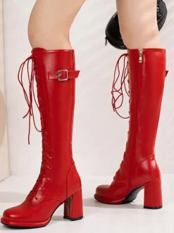 Bottes Mi-mollet Femme à Talons Hauts avec Bout Pointu en Cuir Synthétique Unicolore