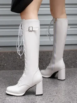 Bottes Mi-mollet Femme à Talons Hauts avec Bout Pointu en Cuir Synthétique Unicolore