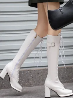 Bottes Mi-mollet Femme à Talons Hauts avec Bout Pointu en Cuir Synthétique Unicolore
