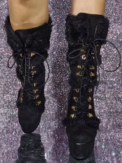 Bottes mi-mollet pour femmes Bottes à talons compensés à bout rond en suède micro