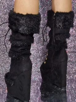 Bottes mi-mollet pour femmes Bottes à talons compensés à bout rond en suède micro
