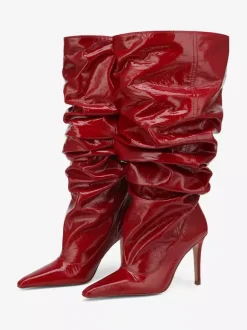 Bottes mi-mollet rouges pour femmes bottes souples à bout pointu et à talon aiguille