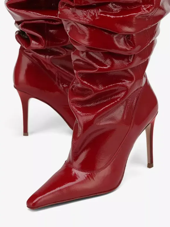 Bottes mi-mollet rouges pour femmes bottes souples à bout pointu et à talon aiguille