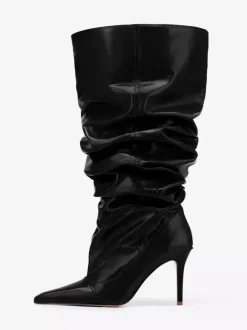 Bottes mi-mollet rouges pour femmes bottes souples à bout pointu et à talon aiguille
