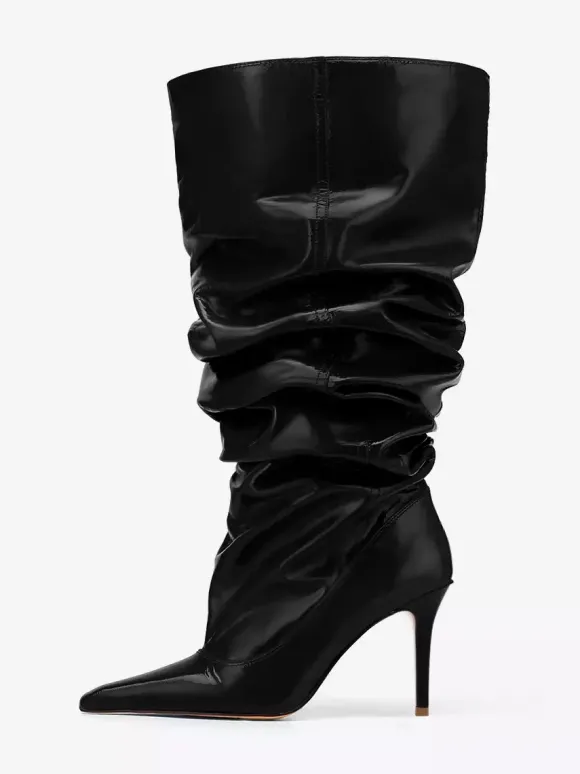 Bottes mi-mollet rouges pour femmes bottes souples à bout pointu et à talon aiguille