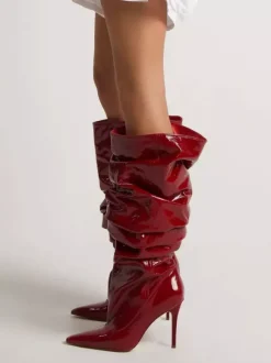 Bottes mi-mollet rouges pour femmes bottes souples à bout pointu et à talon aiguille