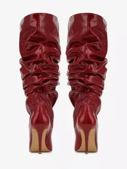 Bottes mi-mollet rouges pour femmes bottes souples à bout pointu et à talon aiguille