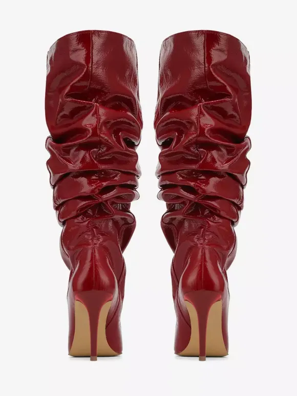 Bottes mi-mollet rouges pour femmes bottes souples à bout pointu et à talon aiguille